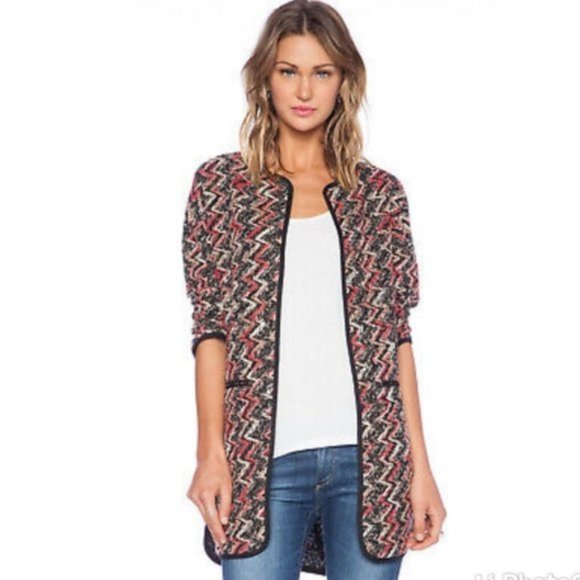 Sanctuary Sweaters - Sanctuary Kimono City Coat boucle chevron striped Boho Hippie cardigan Small